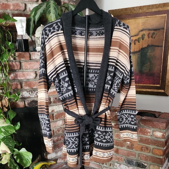 Stetson Sweaters - Stetson Southwestern Shawl Collar Cardigan Belted Fair Isle Boho Western Women’s